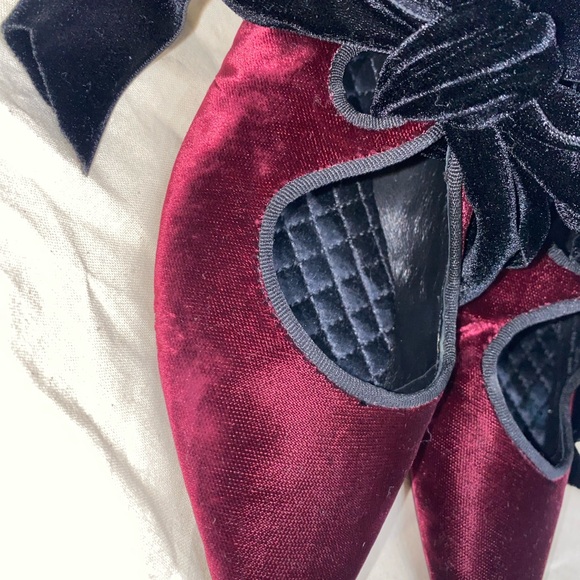 Tory Burch Burgundy Velvet Pointed Flats with Black Velvet Ties - Picture 2 of 6